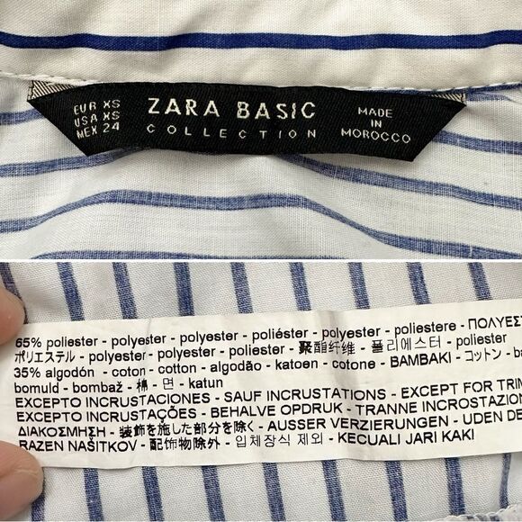 Zara Basic Collection Blue White Striped High-Low Button Down Shirt - Picture 11 of 13